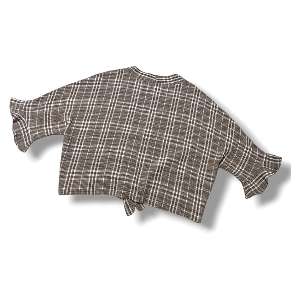 Boho Flutter Sleeve Plaid Button Front Blouse Top… - image 4